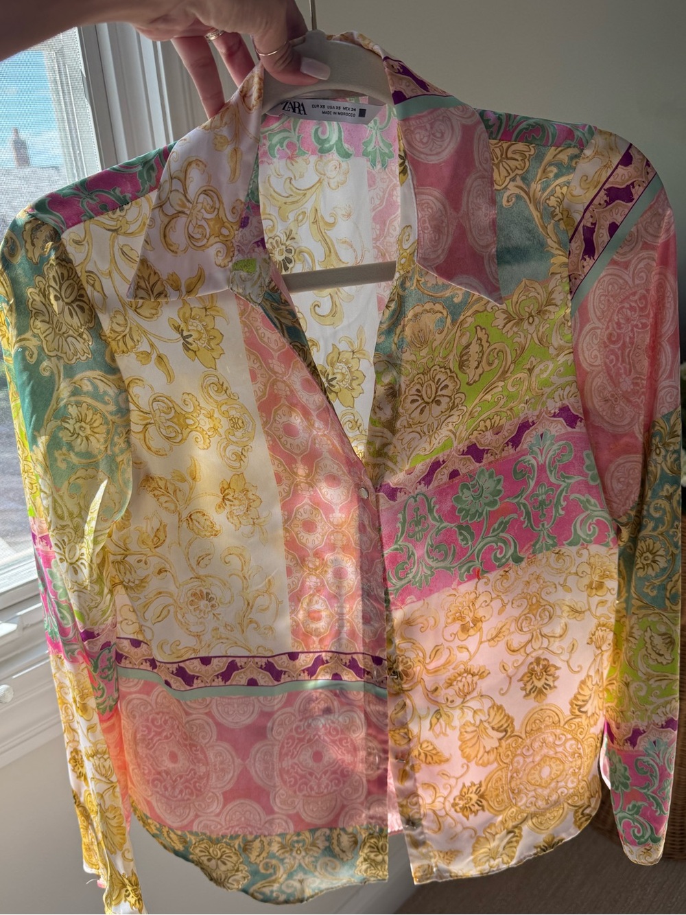ZARA Multicolor Paisley & Baroque Print Satin Blouse
